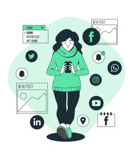 Icônes de médias sociaux avec des connexions interactives symbolisant la communication globale
