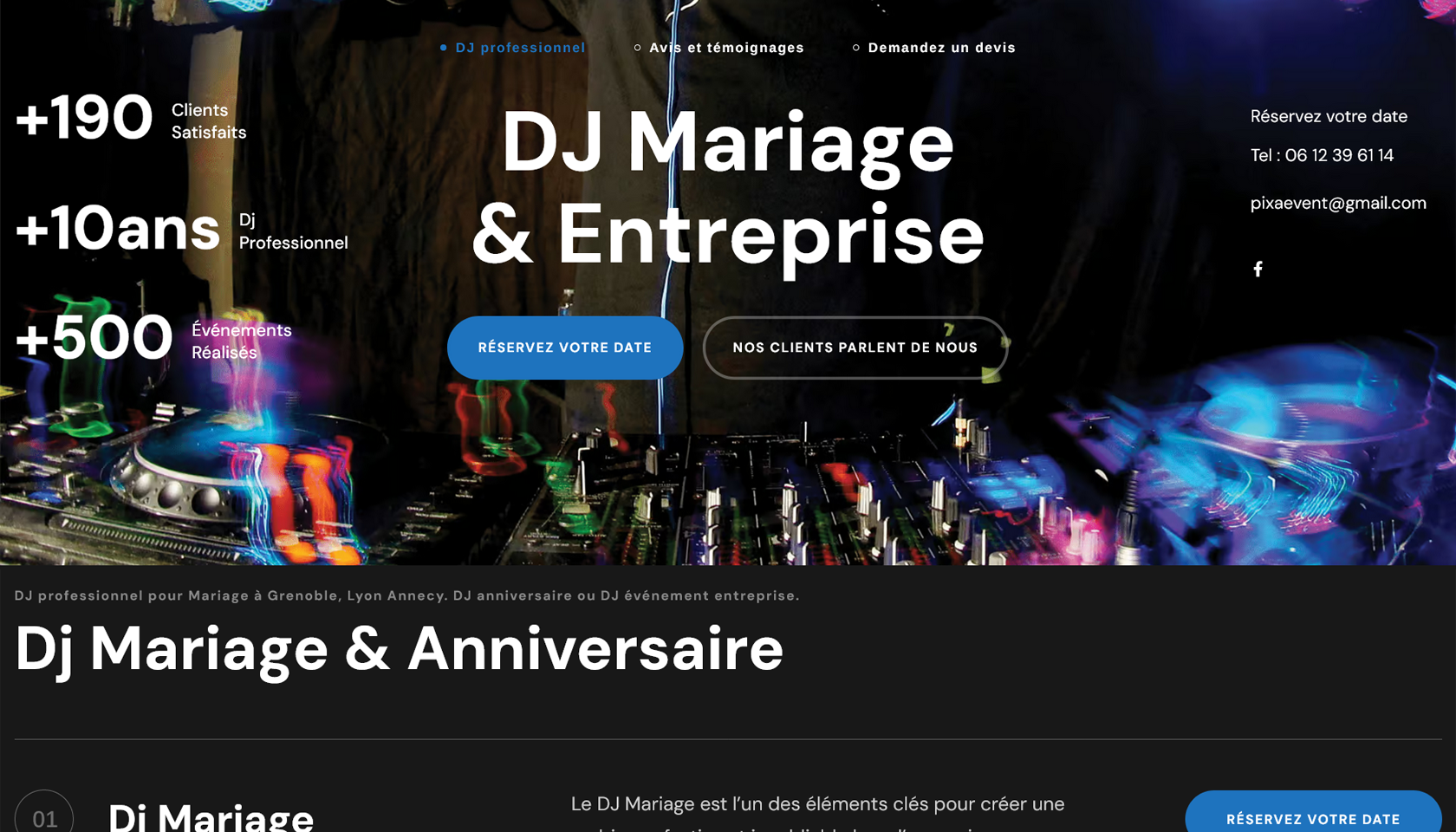 Image illustrant un site internet pour un service DJ, créant une présence en ligne électrisante